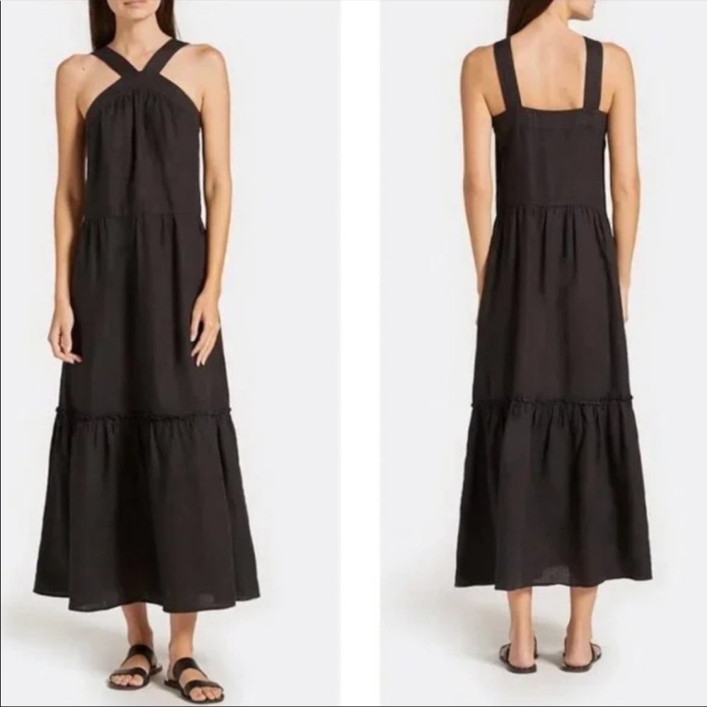 Joie Rosabel Linen Dress Black Caviar NWT Maxi Midi Long Summer Flowy Designer